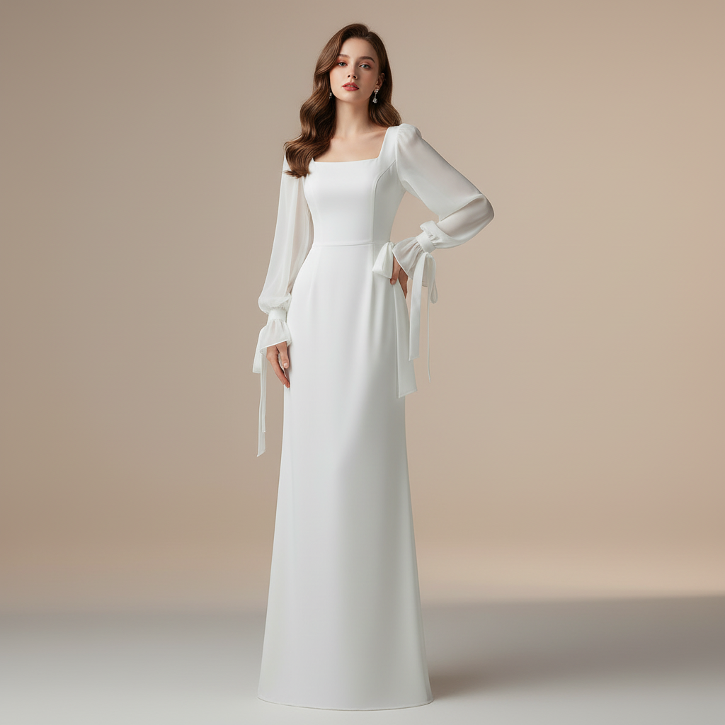 Elegantes Langarm Maxi Kleid für Hochzeitsgäste | Damenmode