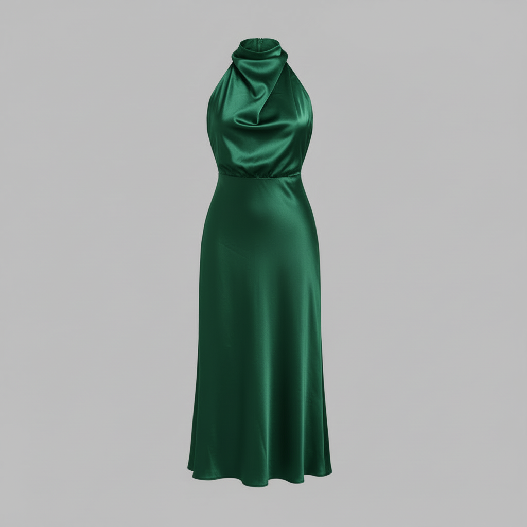 Halfter Abendkleid Damen | Midi Kleid für Hochzeit und Events