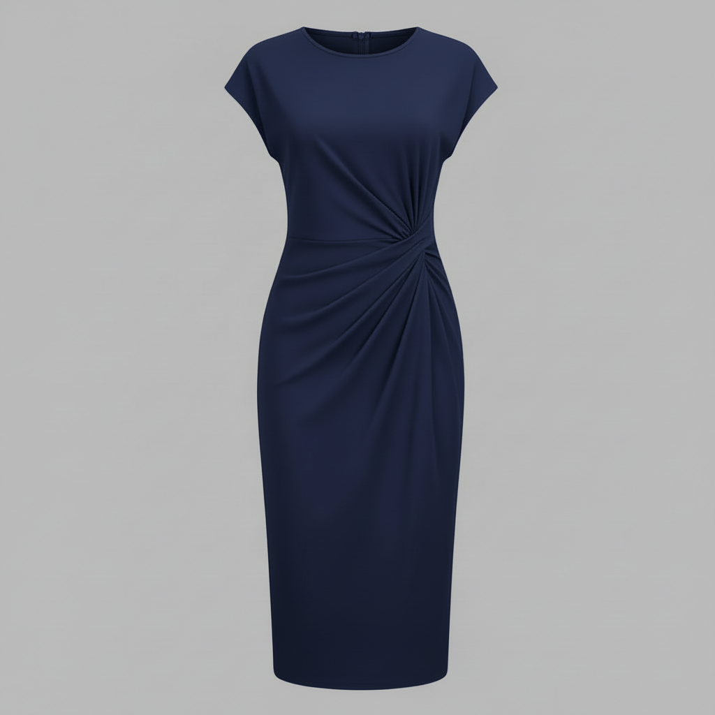 Elegantes Midi Kleid Damen | Kurzärmliges Kleid für Büro und Freizeit