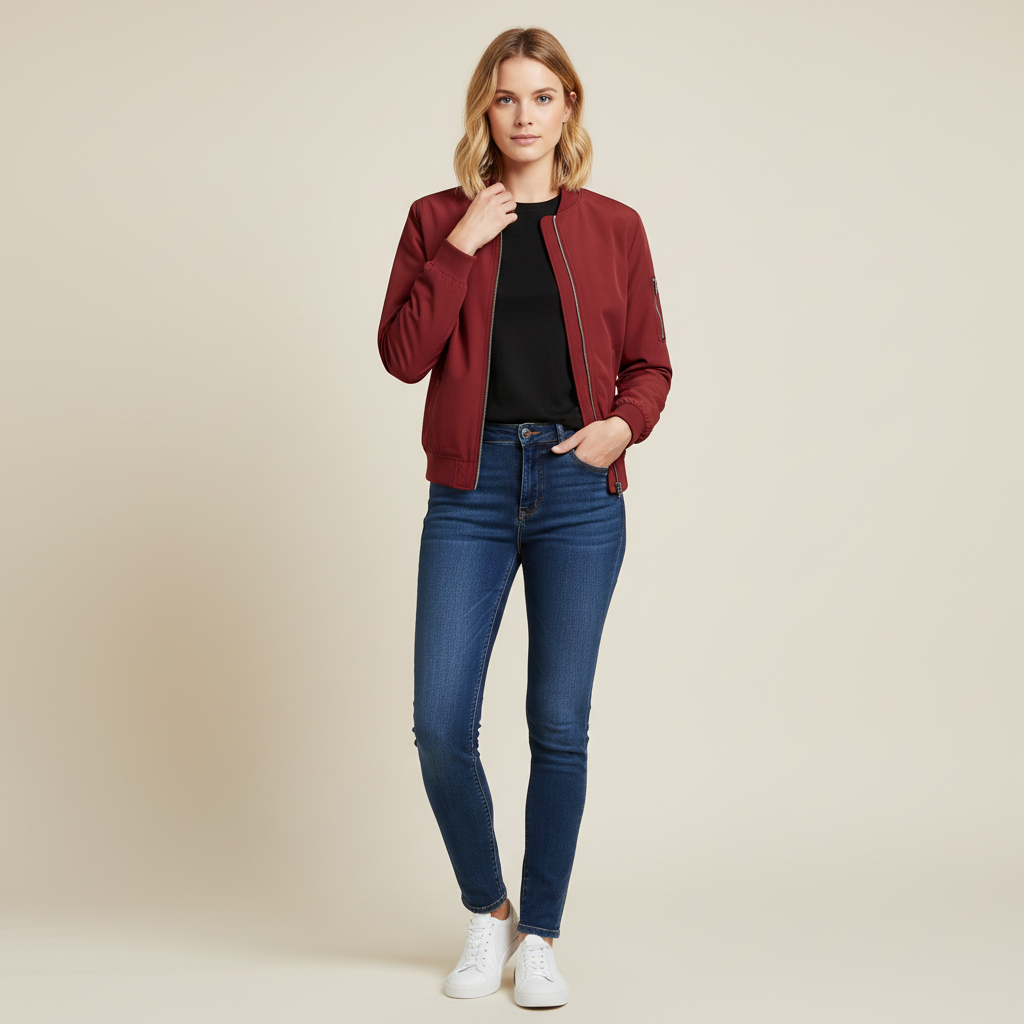 Damen Bomberjacke | Sportliche Kurzjacke mit Reißverschluss