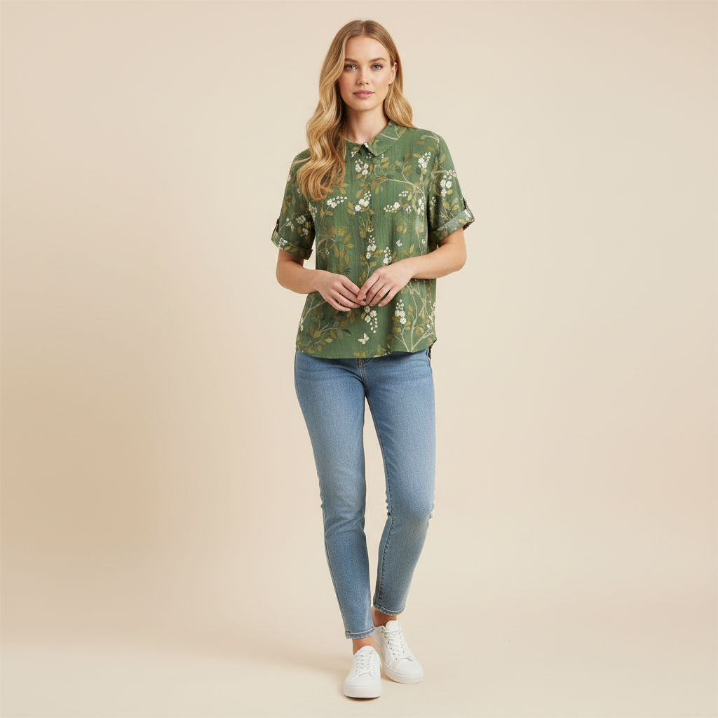 Damen Vintage Bluse mit Blumenmuster | Damenbluse Lässig