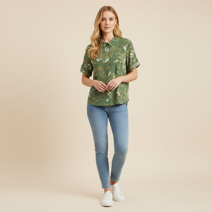 Damen Vintage Bluse mit Blumenmuster | Damenbluse Lässig