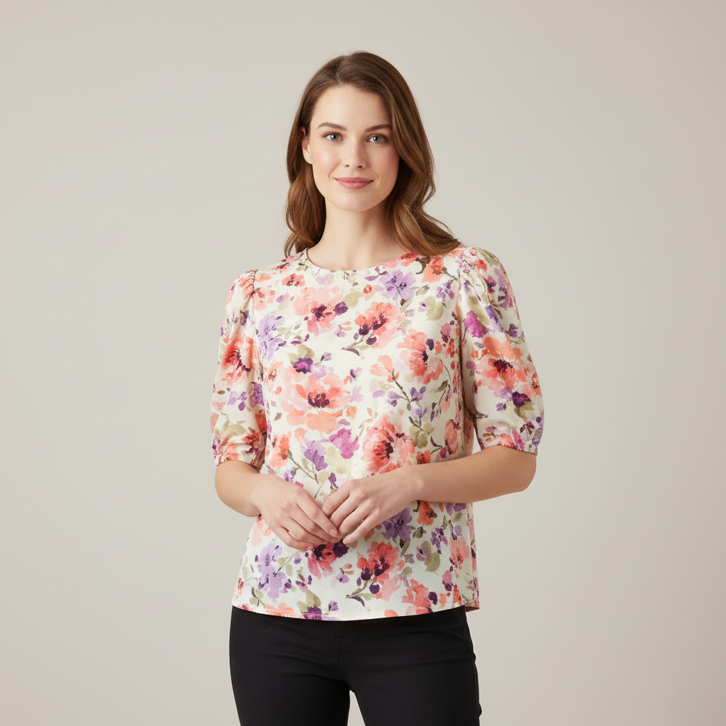 Damen Vintage Bluse mit Blumenmuster | Damenbluse Lässig