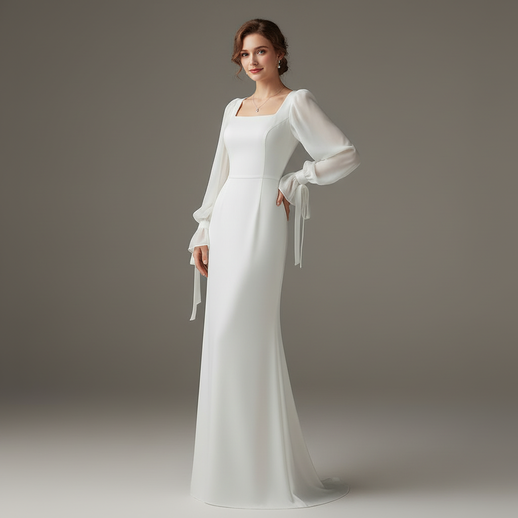 Elegantes Langarm Maxi Kleid für Hochzeitsgäste | Damenmode