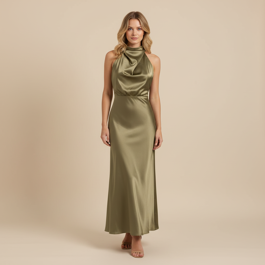 Halfter Abendkleid Damen | Midi Kleid für Hochzeit und Events