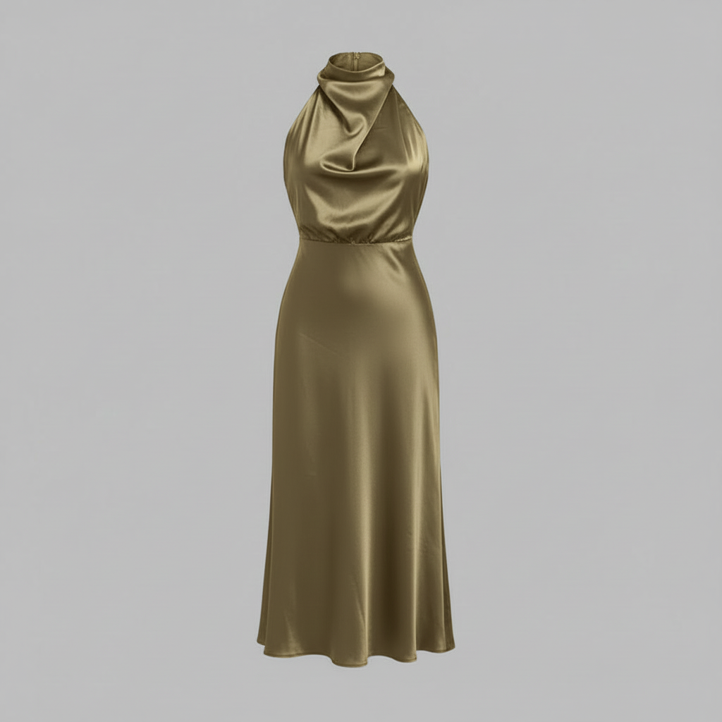 Halfter Abendkleid Damen | Midi Kleid für Hochzeit und Events