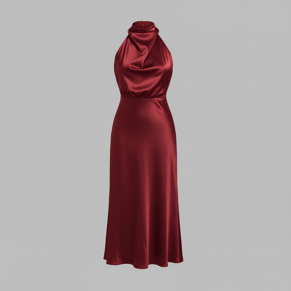 Halfter Abendkleid Damen | Midi Kleid für Hochzeit und Events