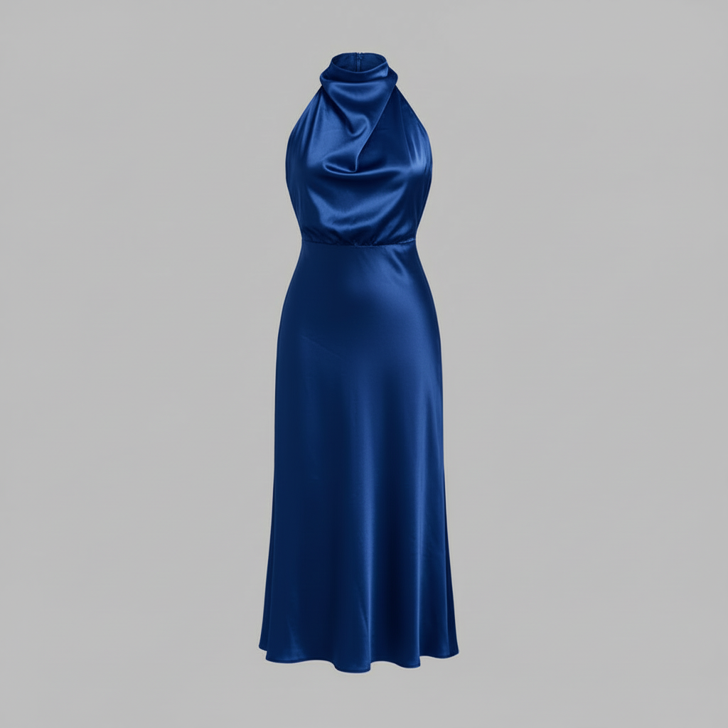 Halfter Abendkleid Damen | Midi Kleid für Hochzeit und Events