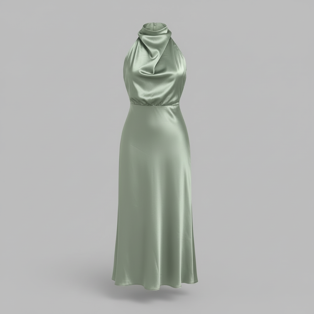 Halfter Abendkleid Damen | Midi Kleid für Hochzeit und Events