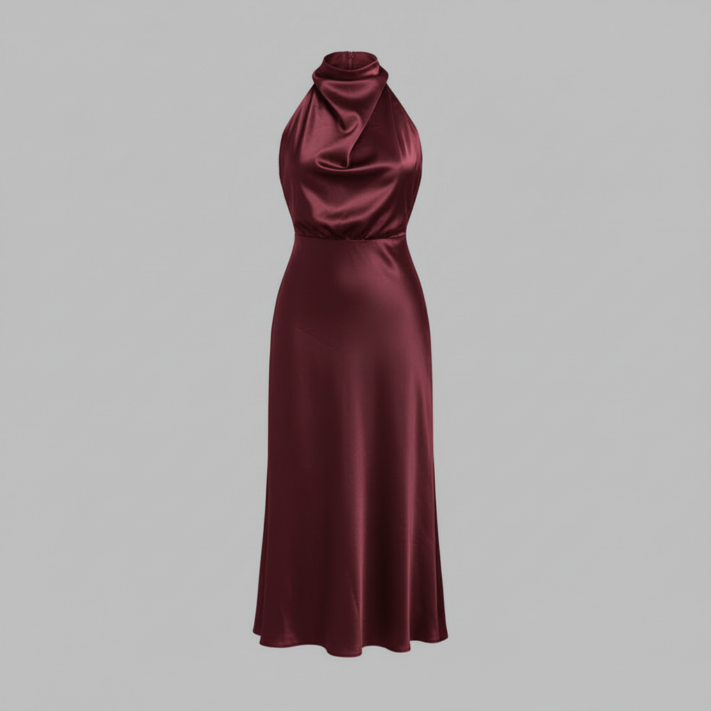 Halfter Abendkleid Damen | Midi Kleid für Hochzeit und Events