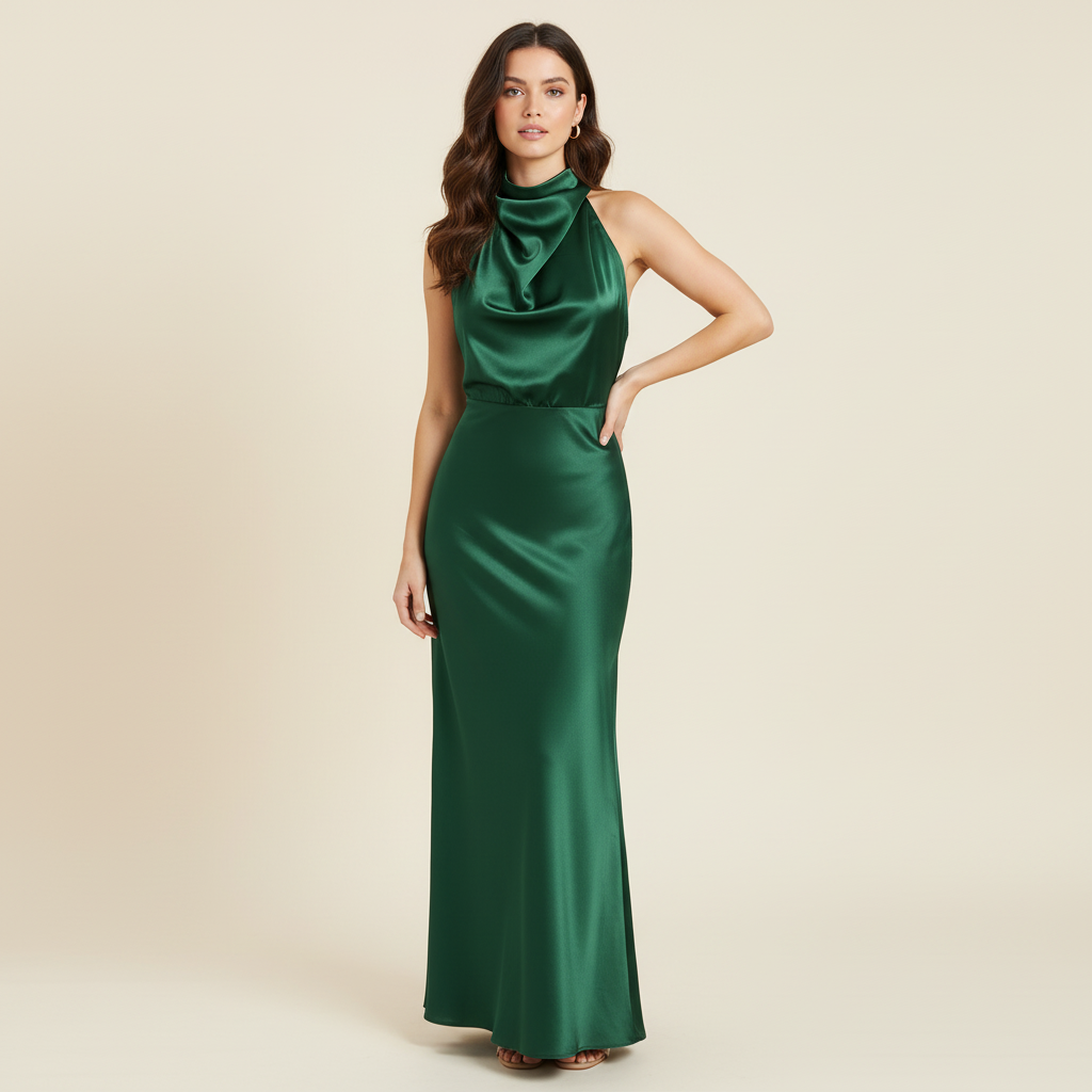 Halfter Abendkleid Damen | Midi Kleid für Hochzeit und Events