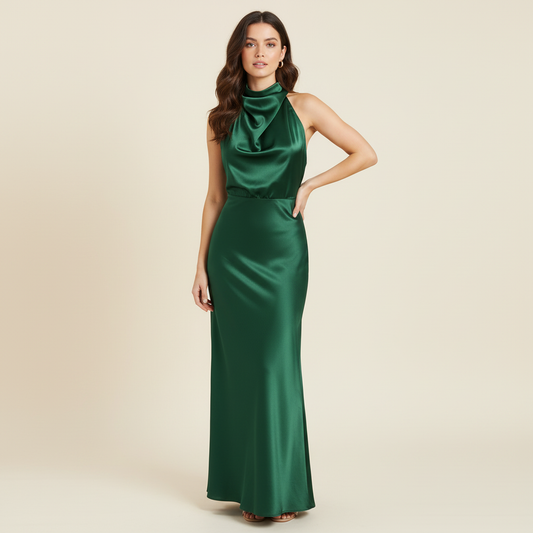 Halfter Abendkleid Damen | Midi Kleid für Hochzeit und Events