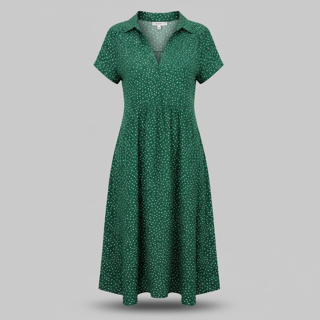 Midi Hemdblusenkleid Damen | Kurzärmliges Kleid aus Baumwolle
