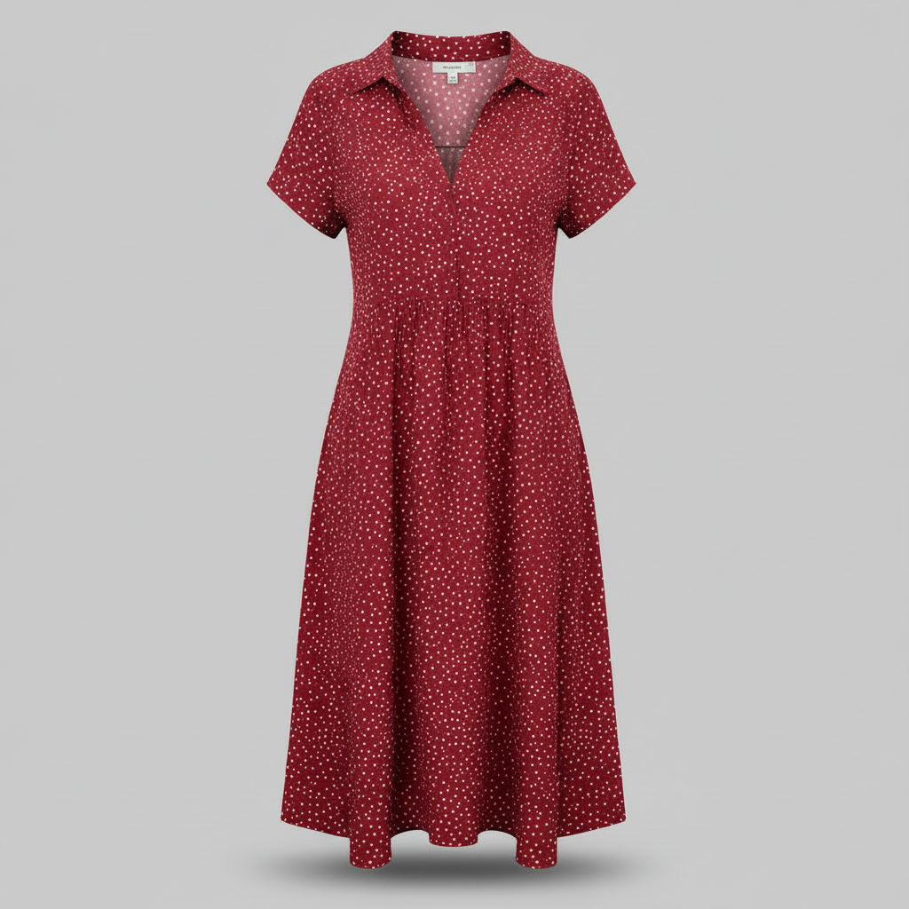 Midi Hemdblusenkleid Damen | Kurzärmliges Kleid aus Baumwolle