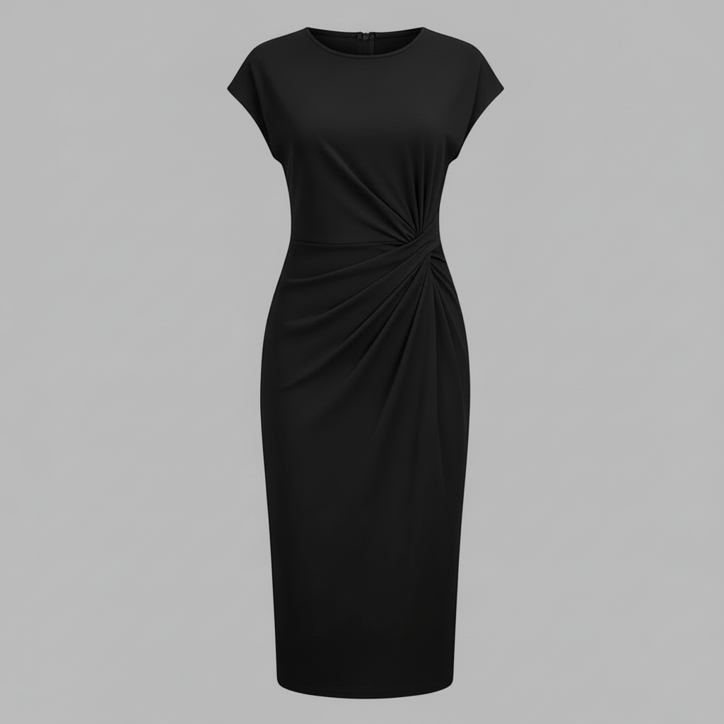 Elegantes Midi Kleid Damen | Kurzärmliges Kleid für Büro und Freizeit