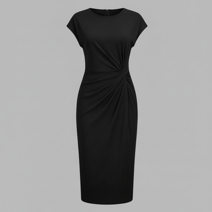 Elegantes Midi Kleid Damen | Kurzärmliges Kleid für Büro und Freizeit