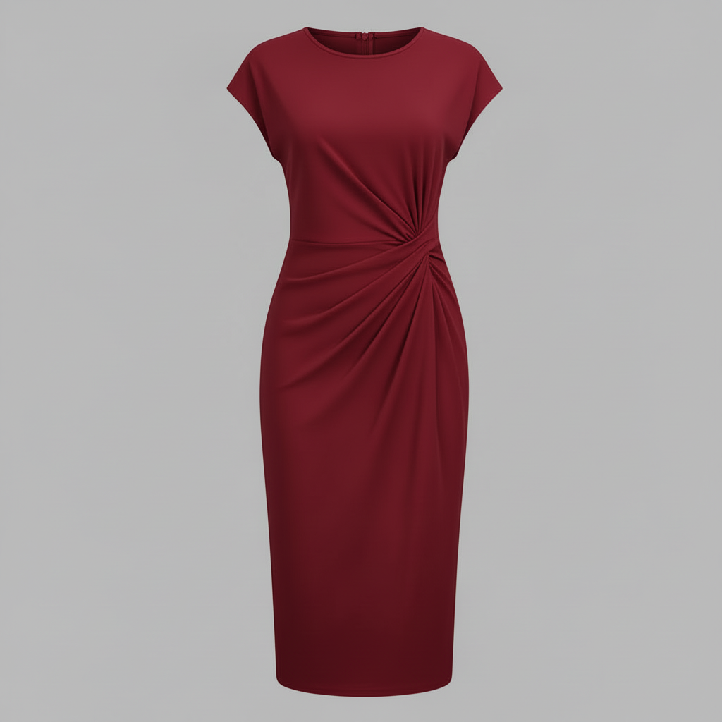Elegantes Midi Kleid Damen | Kurzärmliges Kleid für Büro und Freizeit
