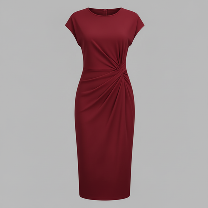 Elegantes Midi Kleid Damen | Kurzärmliges Kleid für Büro und Freizeit