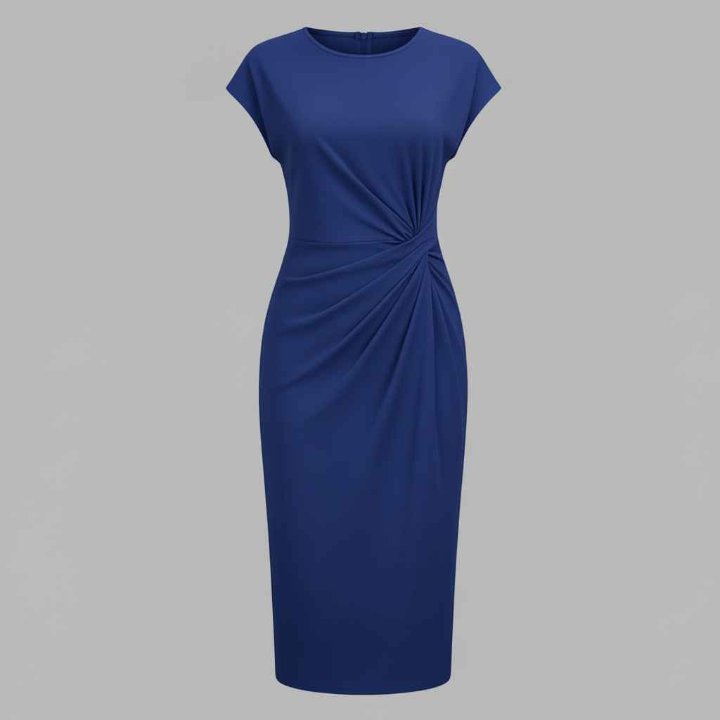Elegantes Midi Kleid Damen | Kurzärmliges Kleid für Büro und Freizeit