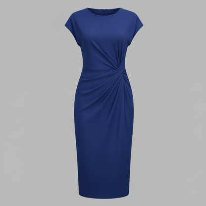 Elegantes Midi Kleid Damen | Kurzärmliges Kleid für Büro und Freizeit