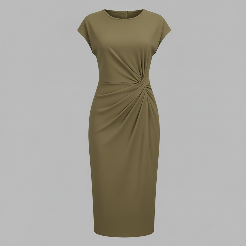 Elegantes Midi Kleid Damen | Kurzärmliges Kleid für Büro und Freizeit