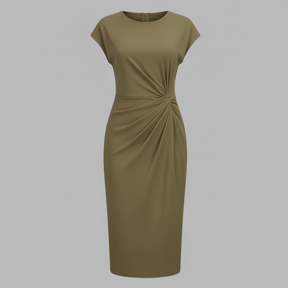 Elegantes Midi Kleid Damen | Kurzärmliges Kleid für Büro und Freizeit