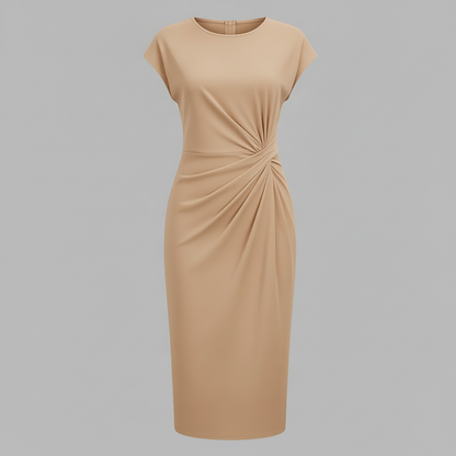 Elegantes Midi Kleid Damen | Kurzärmliges Kleid für Büro und Freizeit