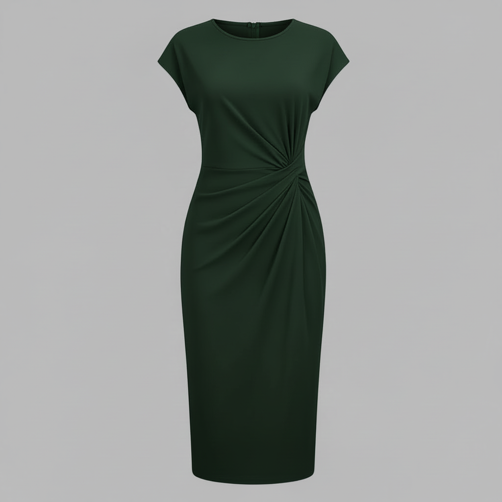 Elegantes Midi Kleid Damen | Kurzärmliges Kleid für Büro und Freizeit