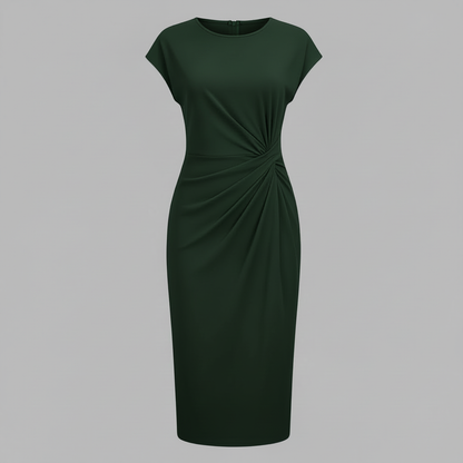Elegantes Midi Kleid Damen | Kurzärmliges Kleid für Büro und Freizeit