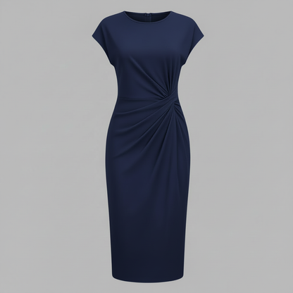 Elegantes Midi Kleid Damen | Kurzärmliges Kleid für Büro und Freizeit