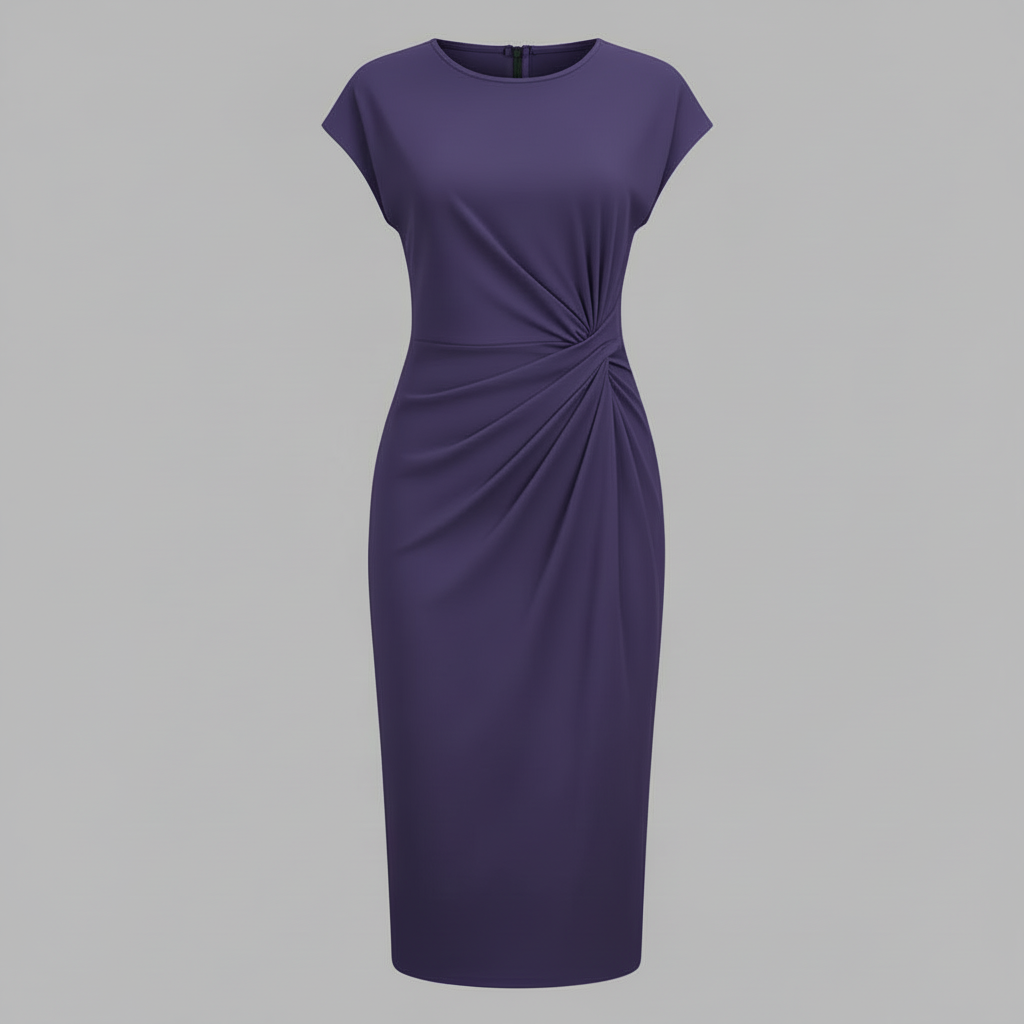 Elegantes Midi Kleid Damen | Kurzärmliges Kleid für Büro und Freizeit