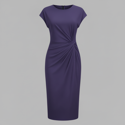 Elegantes Midi Kleid Damen | Kurzärmliges Kleid für Büro und Freizeit