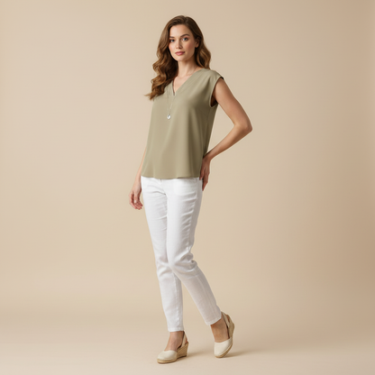 Moderne Weiße Bluse Damen | V-Ausschnitt Bluse