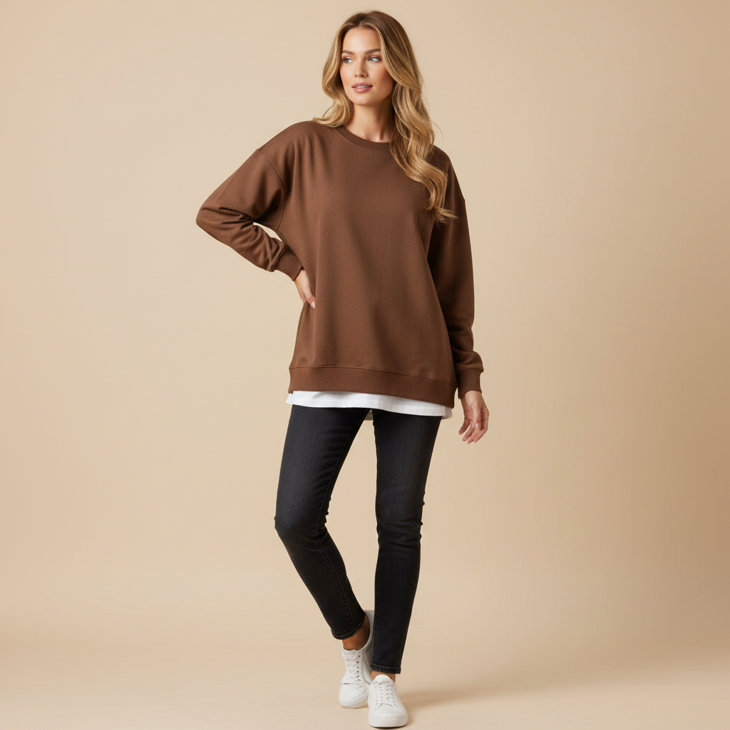 Übergrößiges Sweatshirt Damen | Rundhals mit langen Ärmeln