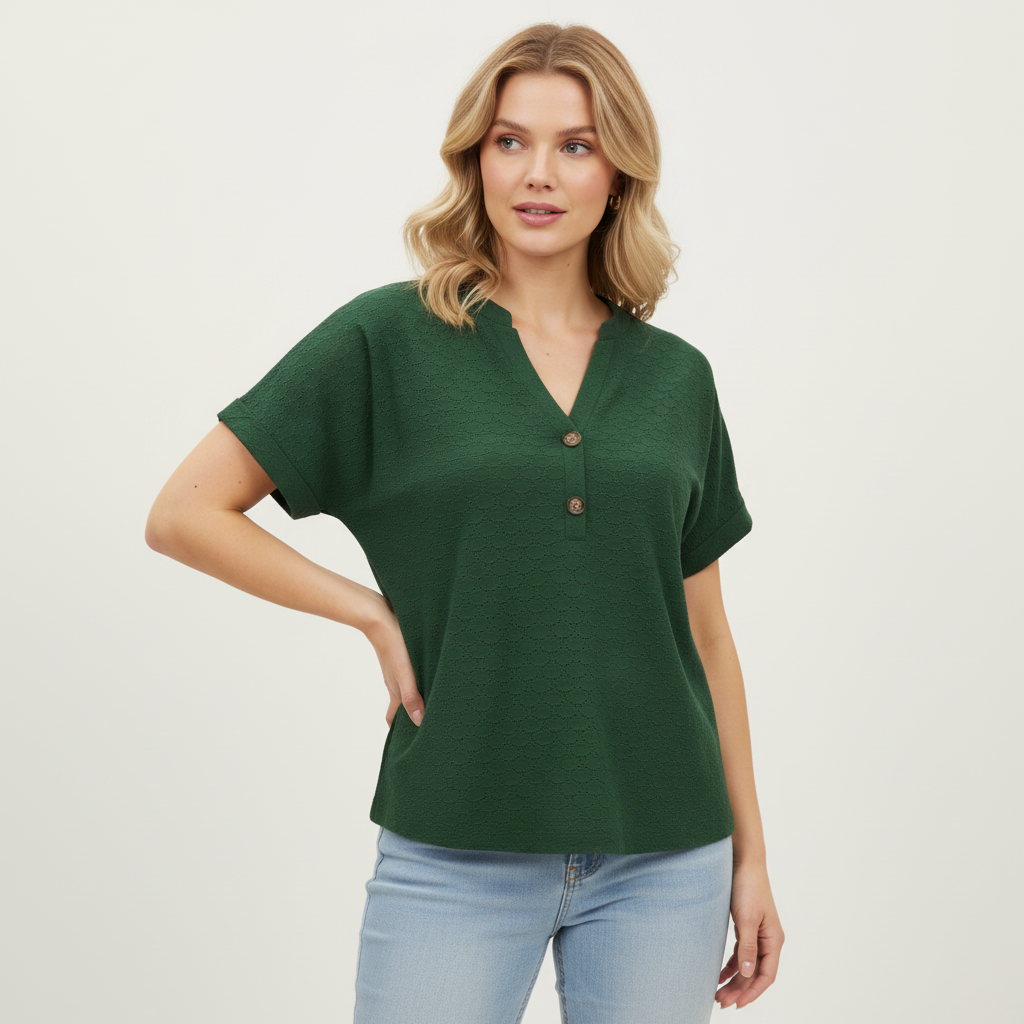 Damen V-Ausschnitt Top | Lässiges Kurzarmshirt Baumwolle
