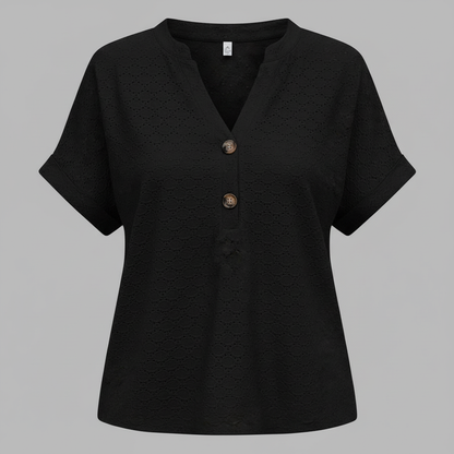 Damen V-Ausschnitt Top | Lässiges Kurzarmshirt Baumwolle
