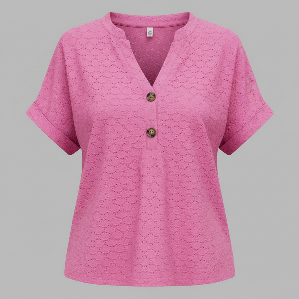 Damen V-Ausschnitt Top | Lässiges Kurzarmshirt Baumwolle
