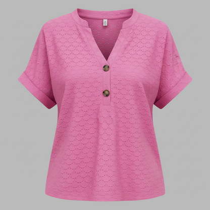 Damen V-Ausschnitt Top | Lässiges Kurzarmshirt Baumwolle