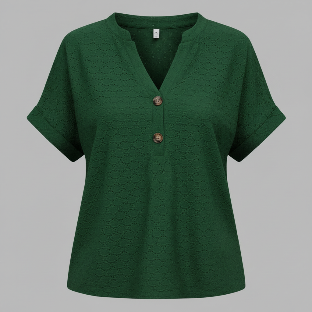 Damen V-Ausschnitt Top | Lässiges Kurzarmshirt Baumwolle