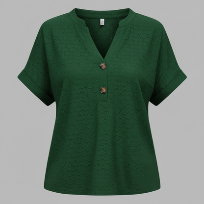 Damen V-Ausschnitt Top | Lässiges Kurzarmshirt Baumwolle
