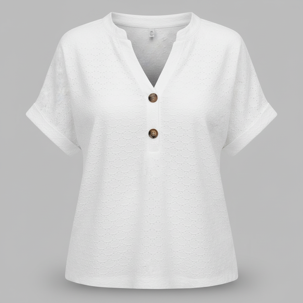 Damen V-Ausschnitt Top | Lässiges Kurzarmshirt Baumwolle