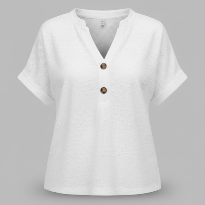 Damen V-Ausschnitt Top | Lässiges Kurzarmshirt Baumwolle