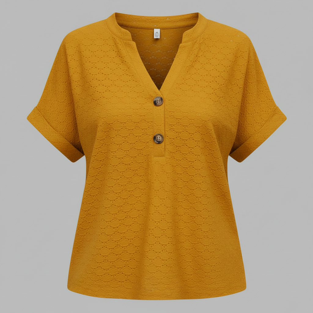 Damen V-Ausschnitt Top | Lässiges Kurzarmshirt Baumwolle