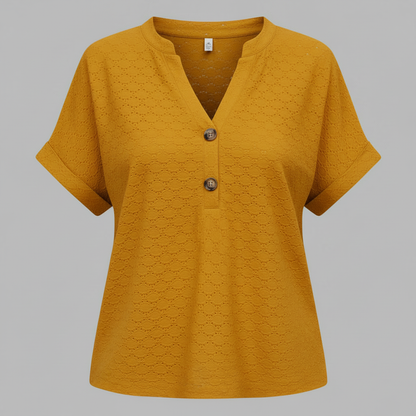 Damen V-Ausschnitt Top | Lässiges Kurzarmshirt Baumwolle